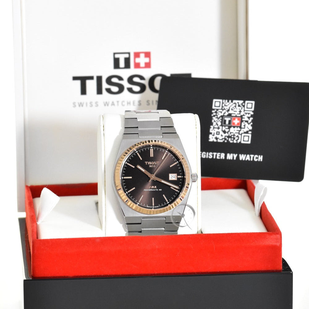 Tissot PRX Powermatic 80 18K Gold Brown Dial Silver Steel Strap Watch for Men - T931.407.41.291.00