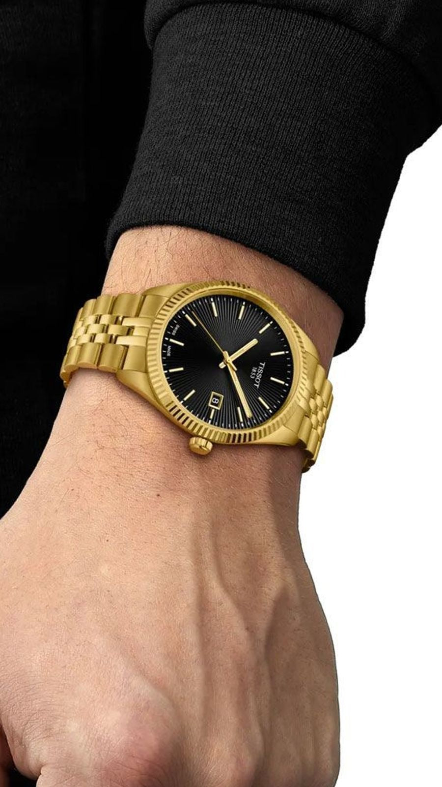 Tissot Ballade Quartz Black Dial Gold Steel Strap Watch for Men - T156.410.33.051.00
