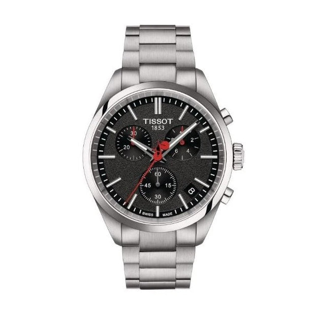 Tissot PR 100 Vuelta Chronograph Black Dial Silver Steel Strap Watch for Men - T150.417.11.051.01