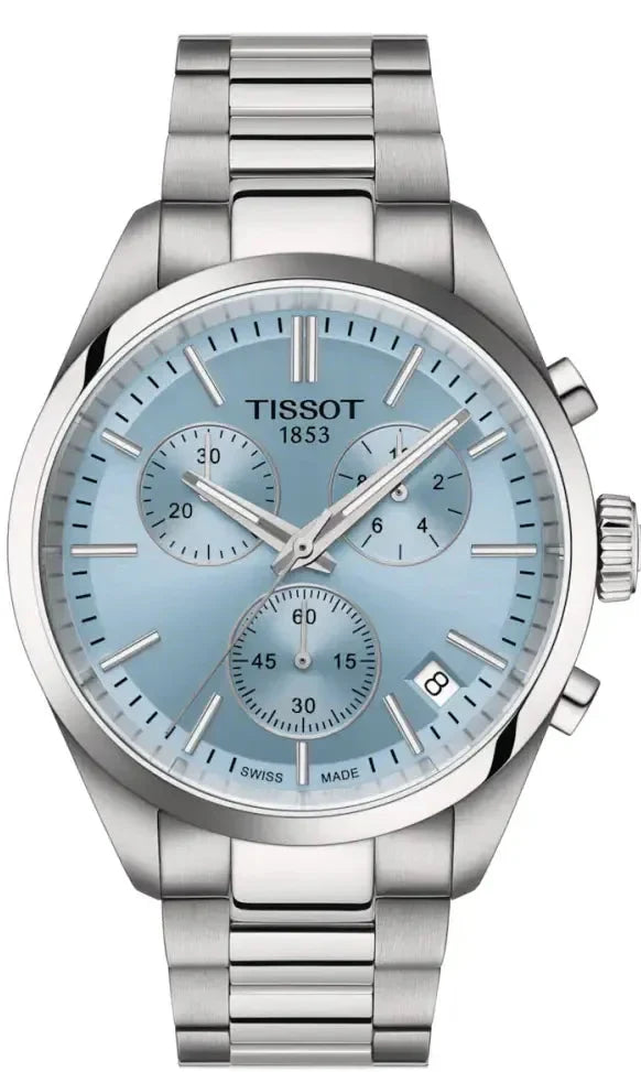 Tissot PR 100 Chronograph Light Blue Dial Silver Steel Strap Watch for Men - T150.417.11.351.00