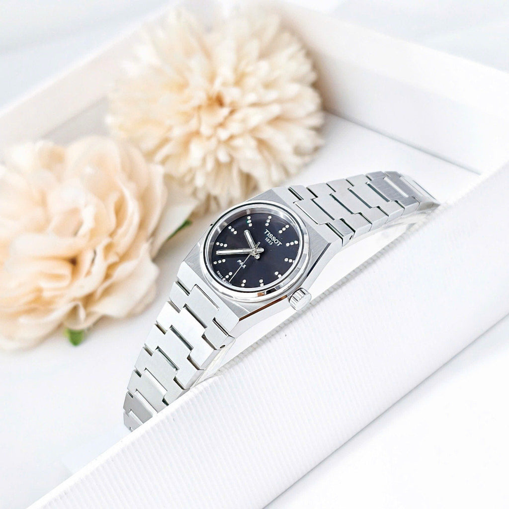 Tissot PRX Quartz Diamonds Black Dial Silver Steel Strap Watch for Women - T137.010.11.056.00