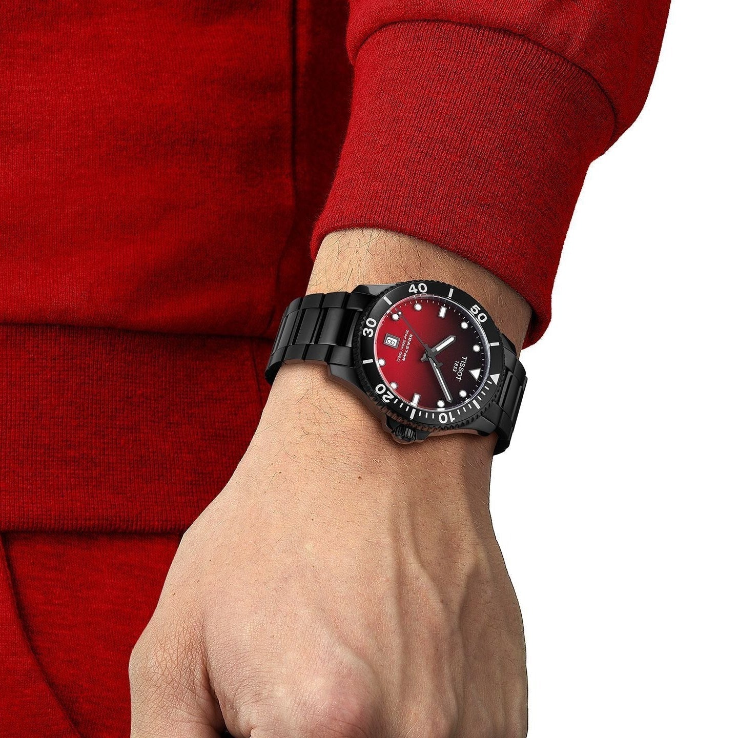 Tissot Seastar 1000 Red Dial Black Steel Strap Watch for Men - T120.410.33.421.00