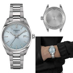 Tissot PR 100 Ice Blue Dial Silver Steel Strap Watch for Women - T150.210.11.351.00