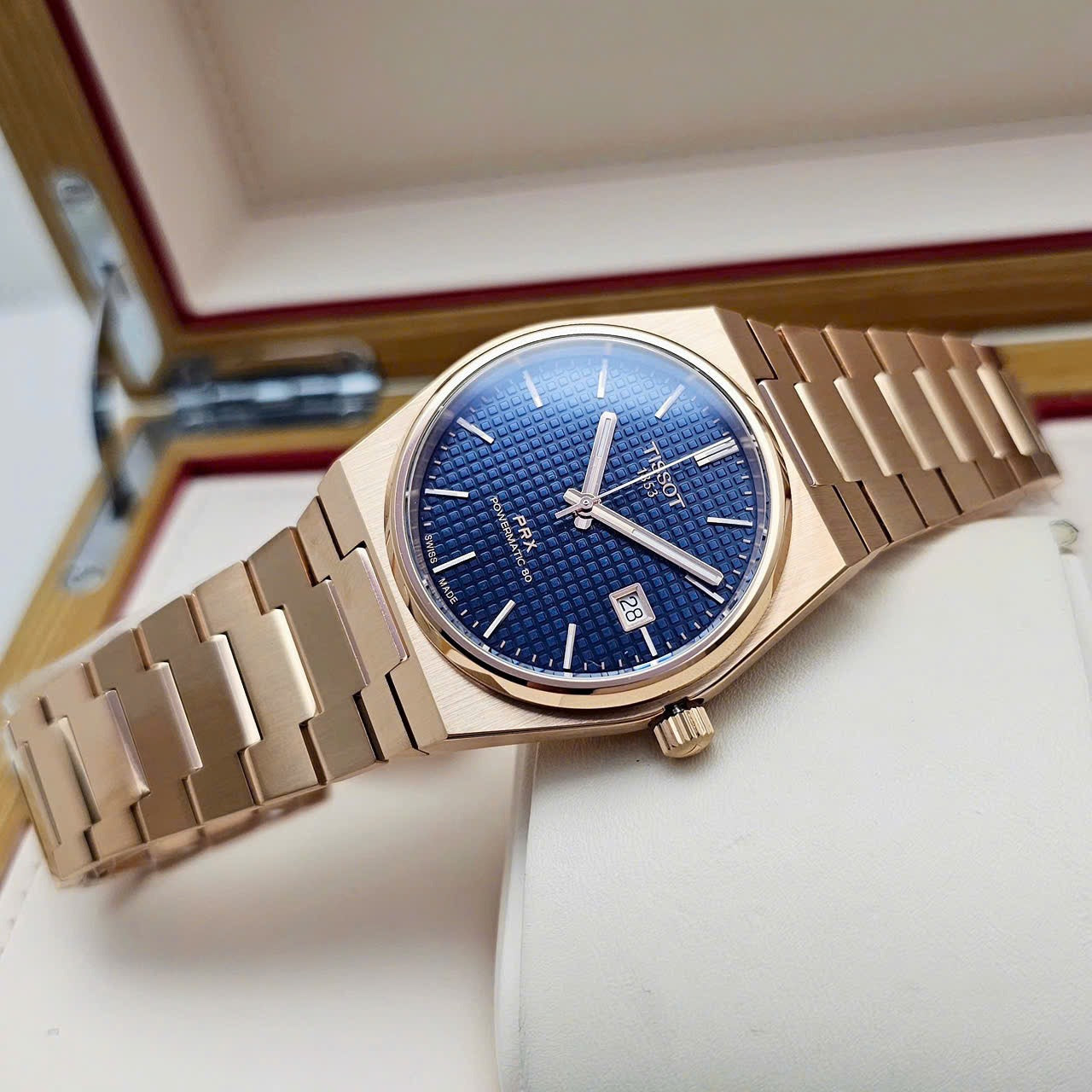 Tissot PRX Powermatic 80 Blue Dial Rose Gold Steel Strap Watch for Men - T137.407.33.041.00