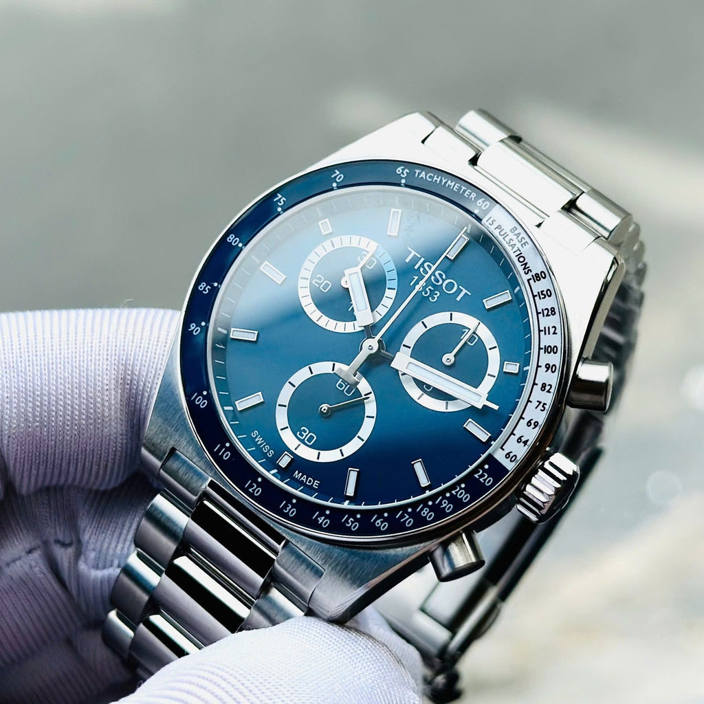 Tissot PR516 Chronograph Blue Dial Silver Steel Strap Watch for Men - T149.417.11.041.00