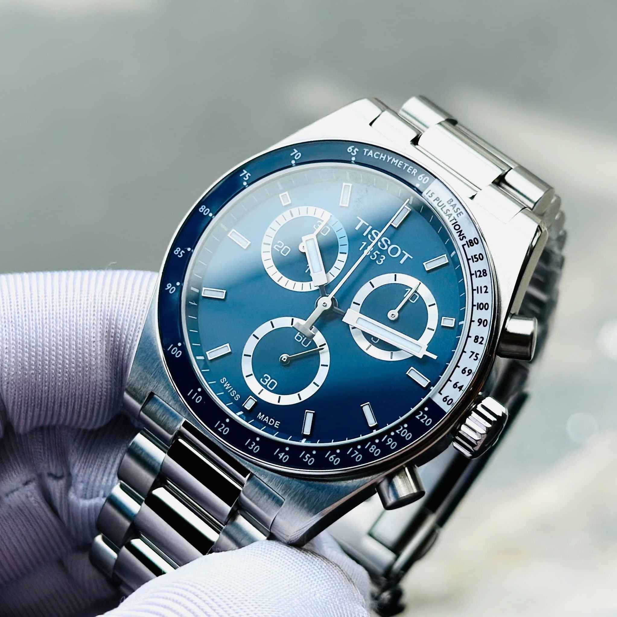 Tissot PR516 Chronograph Blue Dial Silver Steel Strap Watch for Men - T149.417.11.041.00