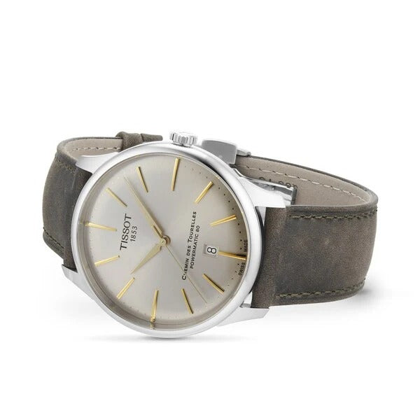 Tissot Chemin des Tourelles Automatic Powermatic 80 Ivory Dial Green Leather Strap Watch for Men - T139.407.16.261.00