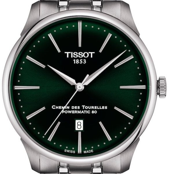 Tissot Chemin des Tourelles Powermatic 80 Green Dial Silver Steel Strap Watch for Men - T139.407.11.091.00