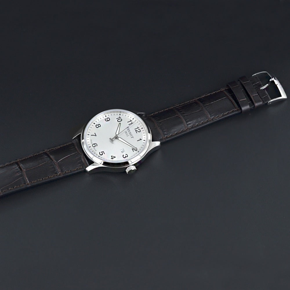 Tissot T-Sport Gent XL Silver Dial Brown Leather Strap Watch for Men - T116.410.16.037.00