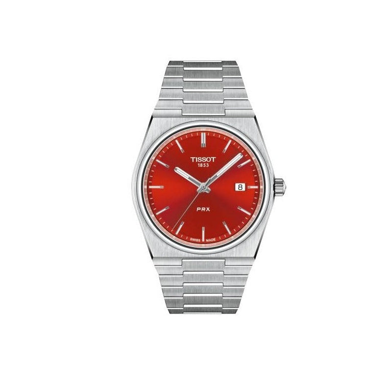 Tissot PRX Quartz Red Dial Silver Steel Strap Watch for Men - T137.410.11.421.00