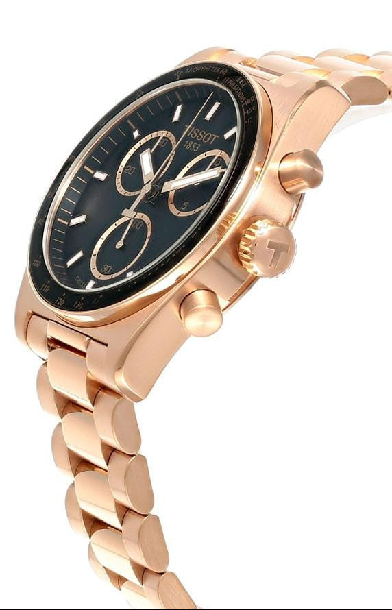 Tissot PRS 516 Chronograph Black Dial Rose Gold Steel Strap Watch for Men - T149.417.33.051.00