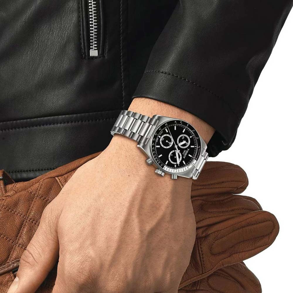 Tissot PR516 Chronograph Black Dial Silver Steel Strap Watch for Men - T149.417.11.051.00