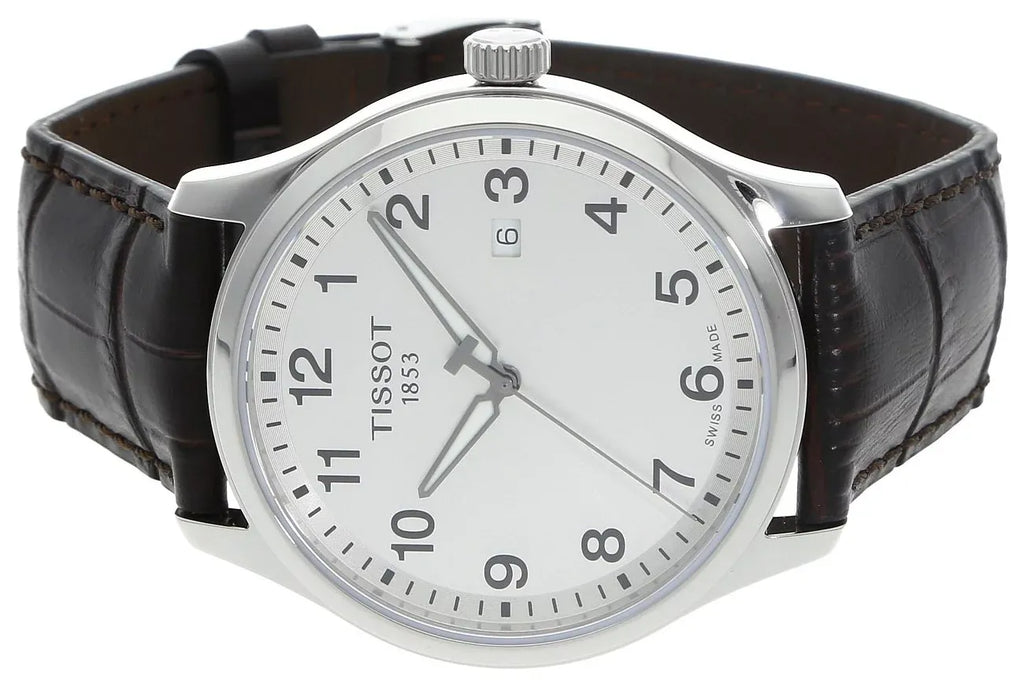 Tissot T-Sport Gent XL Silver Dial Brown Leather Strap Watch for Men - T116.410.16.037.00