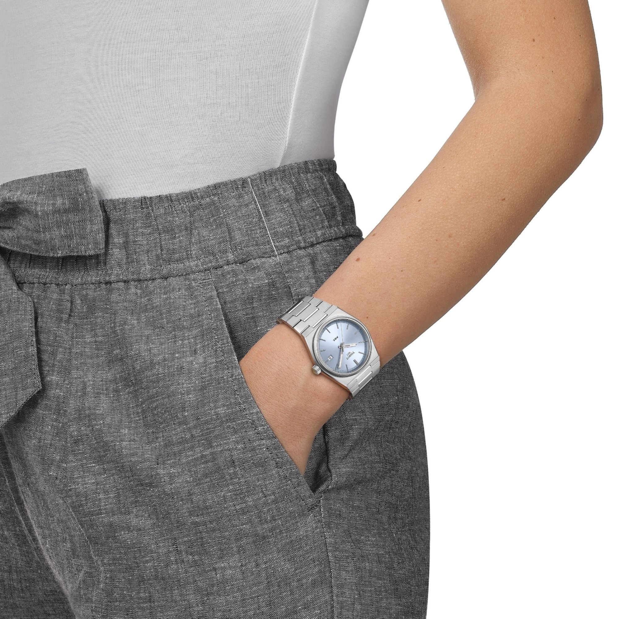 Tissot PRX Quartz Ice Blue Dial Silver Steel Strap Watch for Women - T137.010.11.351.00