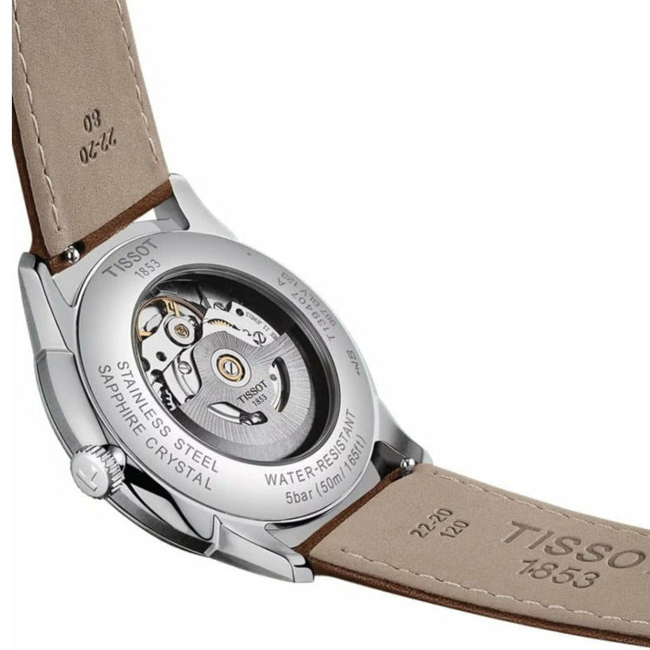 Tissot Chemin des Tourelles Automatic Powermatic 80 Ivory Dial Green Leather Strap Watch for Men - T139.407.16.261.00