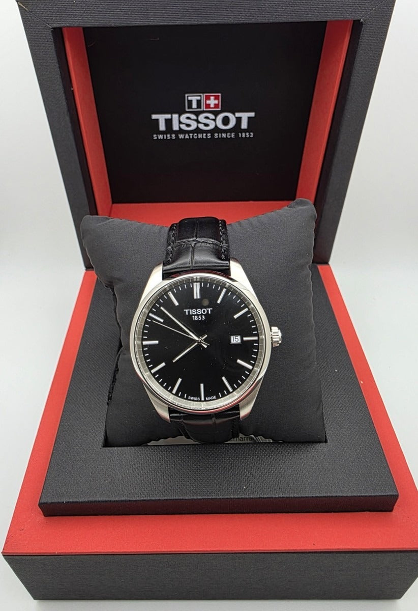 Tissot PR 100 Black Dial Black Leather Strap Watch for Men - T150.410.16.051.00