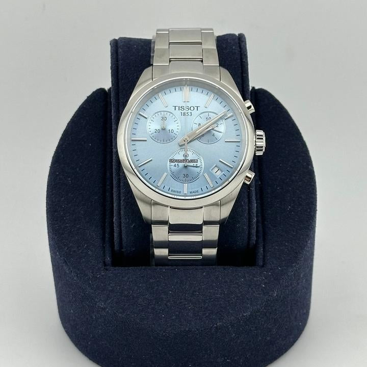 Tissot PR 100 Chronograph Light Blue Dial Silver Steel Strap Watch for Men - T150.417.11.351.00