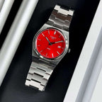 Tissot PRX Quartz Red Dial Silver Steel Strap Watch for Men - T137.410.11.421.00