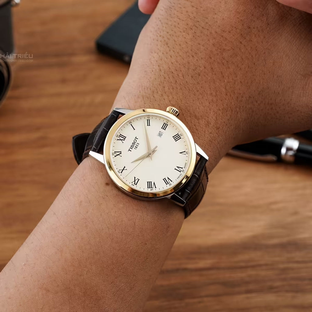 Tissot Classic Dream Ivory Dial Brown Leather Strap Watch for Men - T129.410.26.263.00