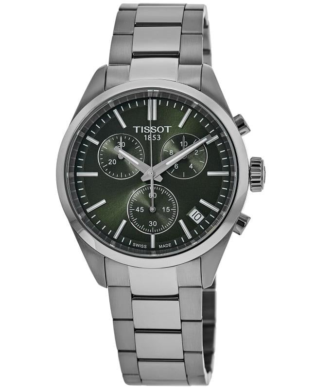 Tissot PR 100 Chronograph Green Dial Silver Steel Strap Watch for Men - T150.417.11.091.00