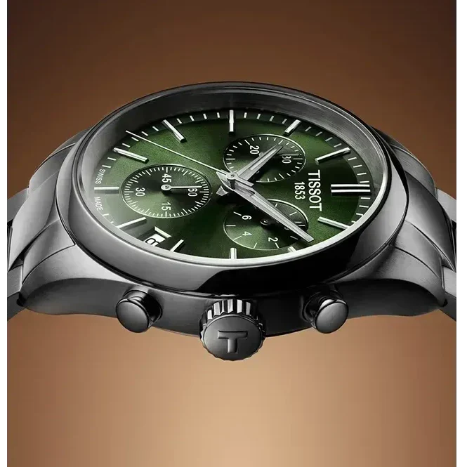 Tissot PR 100 Chronograph Green Dial Silver Steel Strap Watch for Men - T150.417.11.091.00