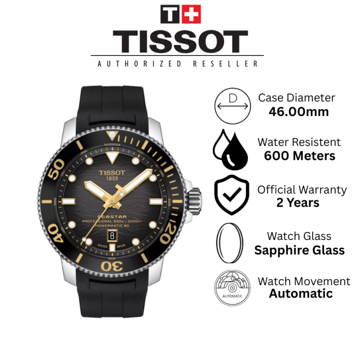 Tissot Seastar 2000 Professional Powermatic 80 Black Dial Black Rubber Strap Watch for Men - T120.607.17.441.01
