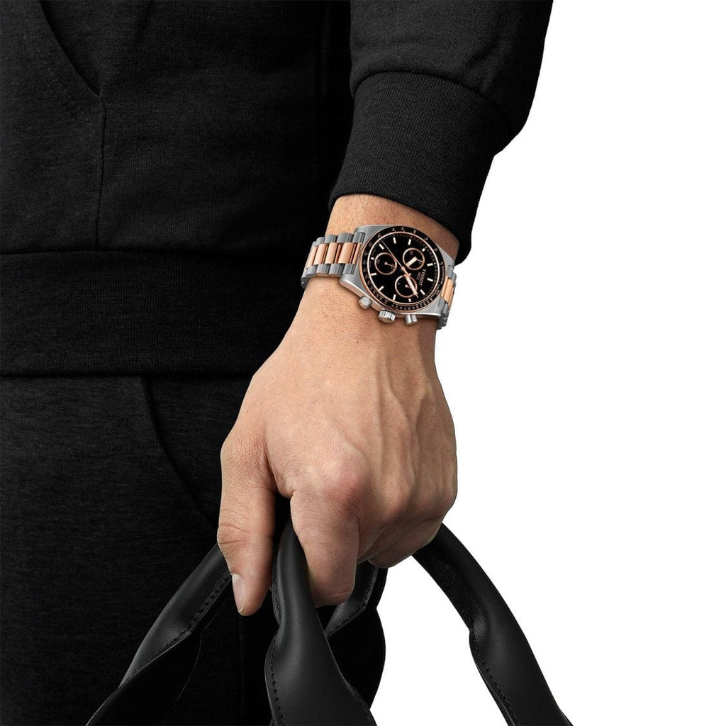 Tissot PR516 Chronograph Black Dial Two Tone Steel Strap Watch for Men - T149.417.22.051.01