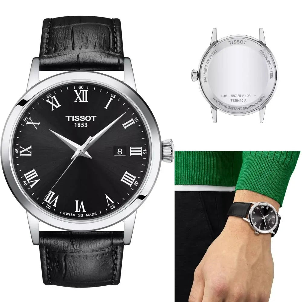 Tissot T Classic Dream Quartz Black Dial Black Leather Strap Watch for Men - T129.410.16.053.00