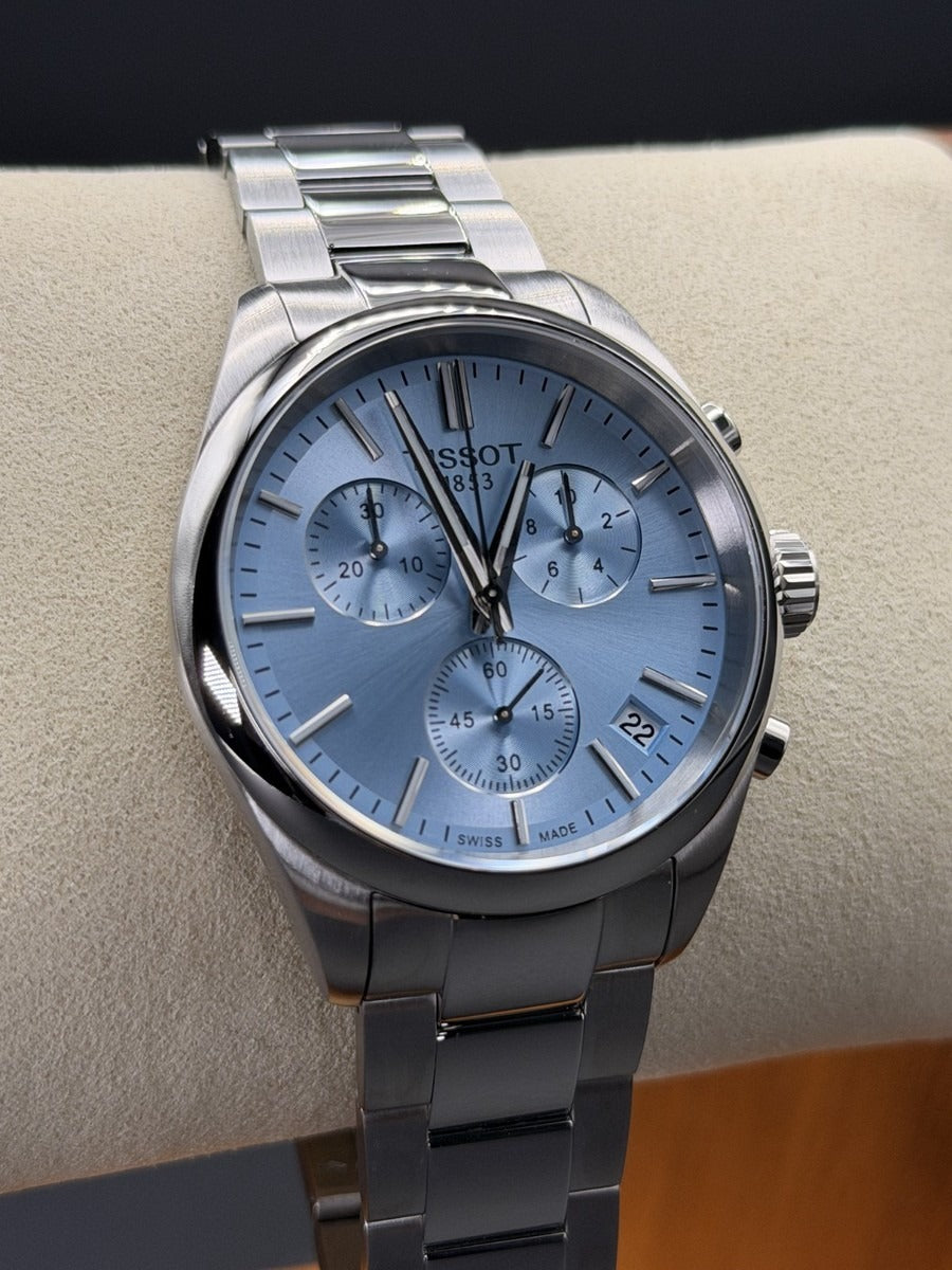 Tissot PR 100 Chronograph Light Blue Dial Silver Steel Strap Watch for Men - T150.417.11.351.00