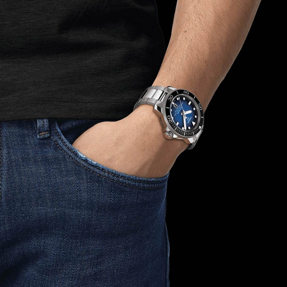 Tissot Seastar 2000 Professional Powermatic 80 Blue Dial Silver Steel Strap Watch for Men - T120.607.11.041.01