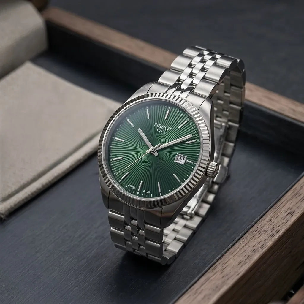 Tissot Ballade Quartz Green Dial Silver Steel Strap Watch for Men - T156.410.11.091.00