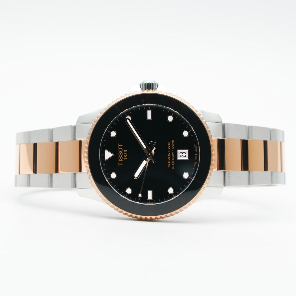 Tissot Seastar 1000 Quartz Black Dial Two Tone Steel Strap Watch for Men - T120.410.22.051.01