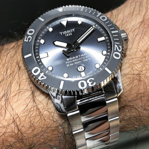 Tissot Seastar 1000 Powermatic 80 Grey Dial Silver Steel Strap Watch for Men - T120.407.11.081.01