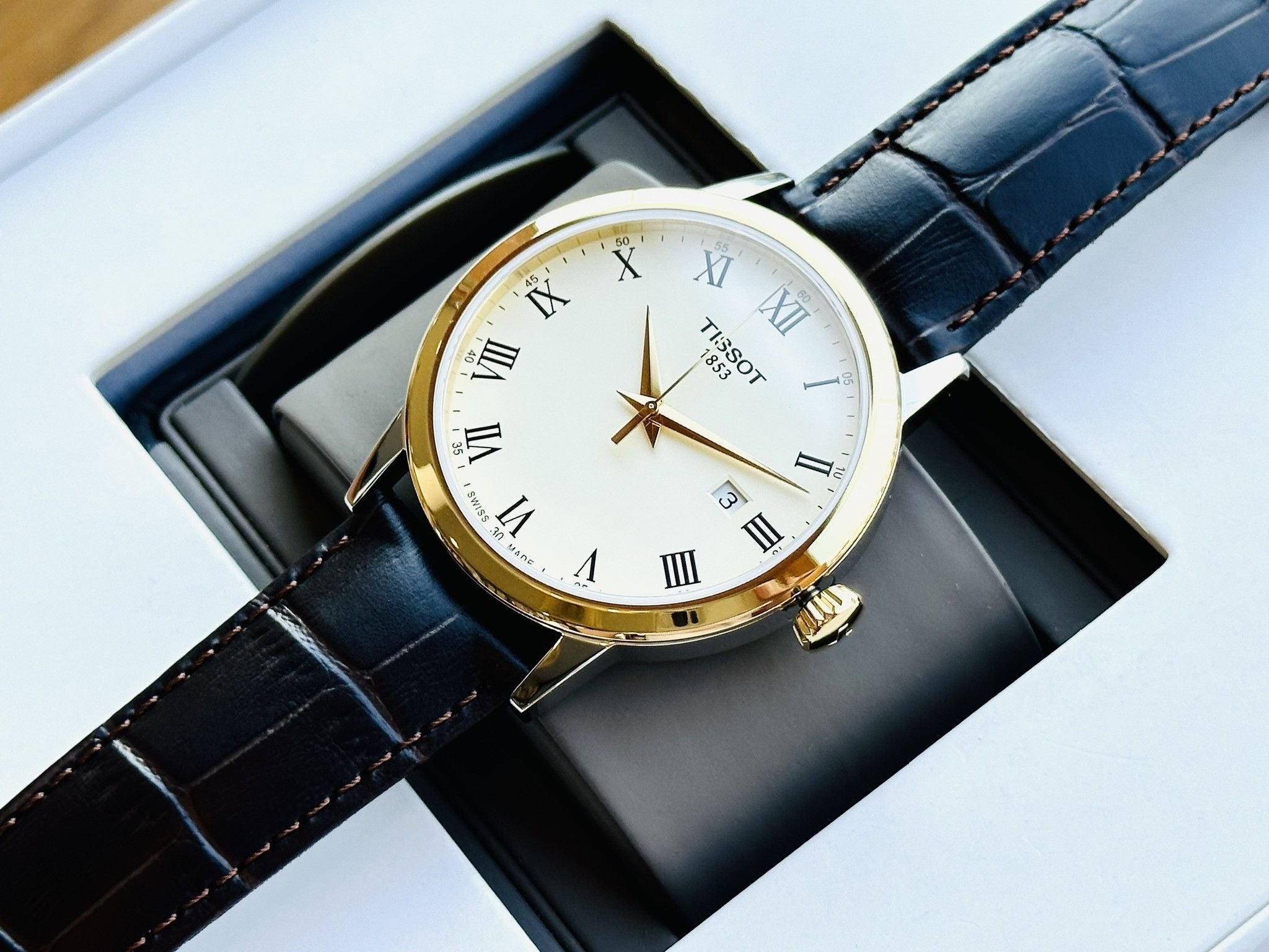 Tissot Classic Dream Ivory Dial Brown Leather Strap Watch for Men - T129.410.26.263.00