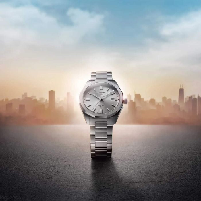 Tissot PRC 100 Solar Quartz Silver Dial Brown Leather Strap Watch for Men - T151.422.16.031.00