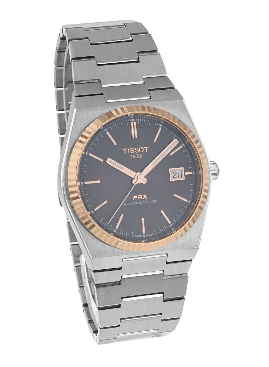 Tissot PRX Powermatic 80 18K Gold Brown Dial Silver Steel Strap Watch for Men - T931.407.41.291.00