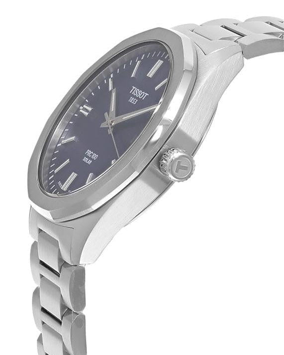Tissot PRC 100 Solar Quartz Blue Dial Silver Steel Strap Watch for Men - T151.422.11.041.00