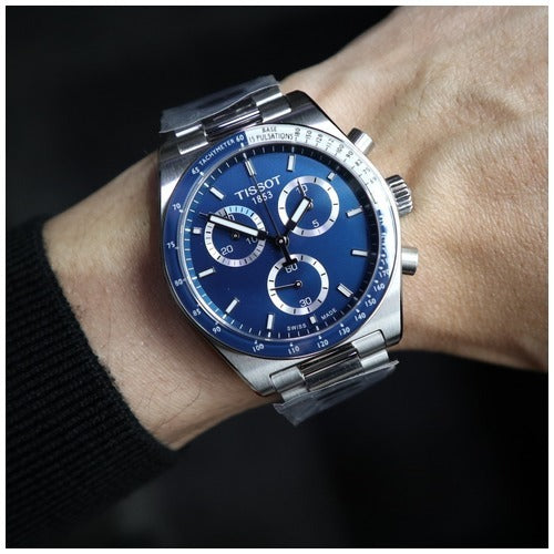 Tissot PR516 Chronograph Blue Dial Silver Steel Strap Watch for Men - T149.417.11.041.00