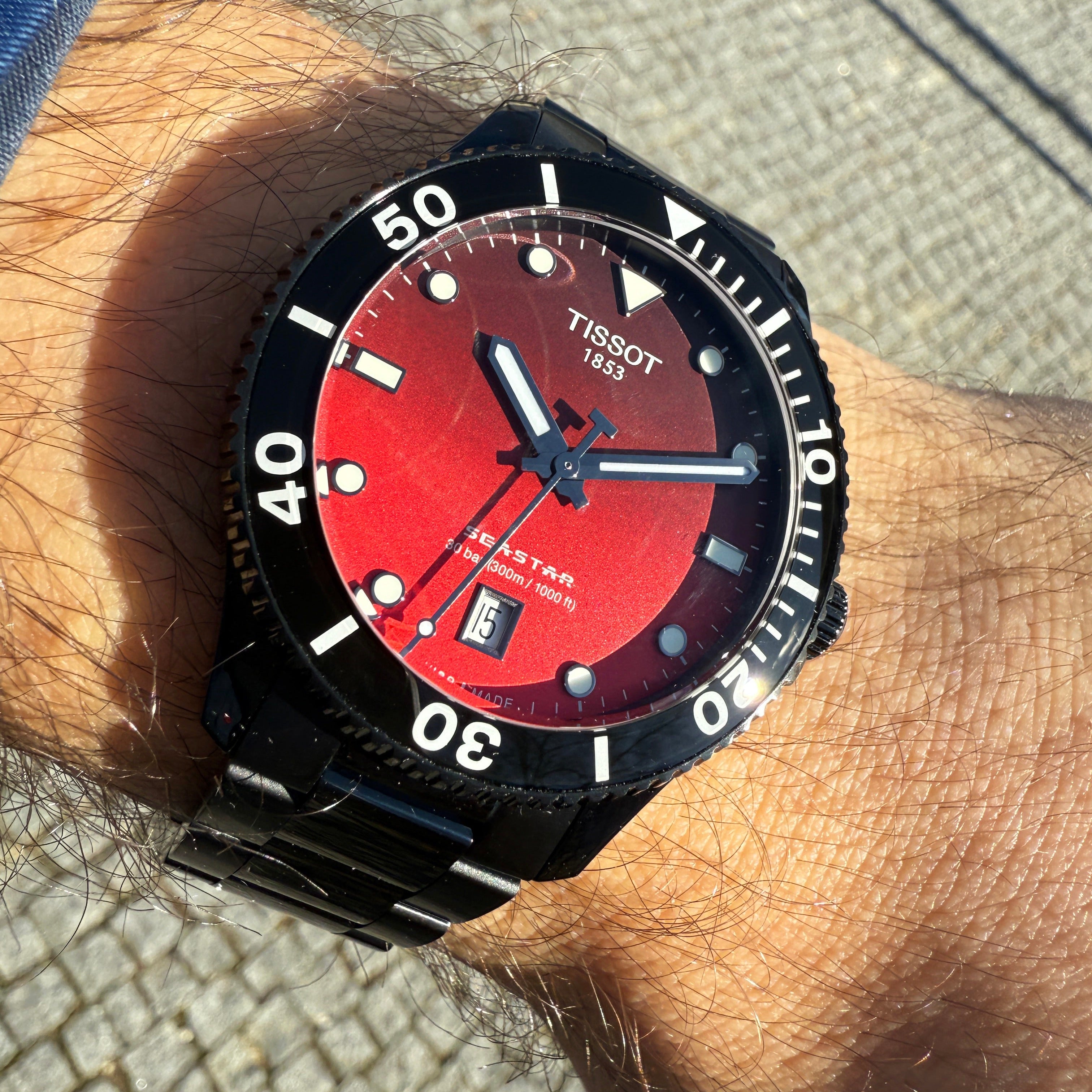 Tissot Seastar 1000 Red Dial Black Steel Strap Watch for Men - T120.410.33.421.00