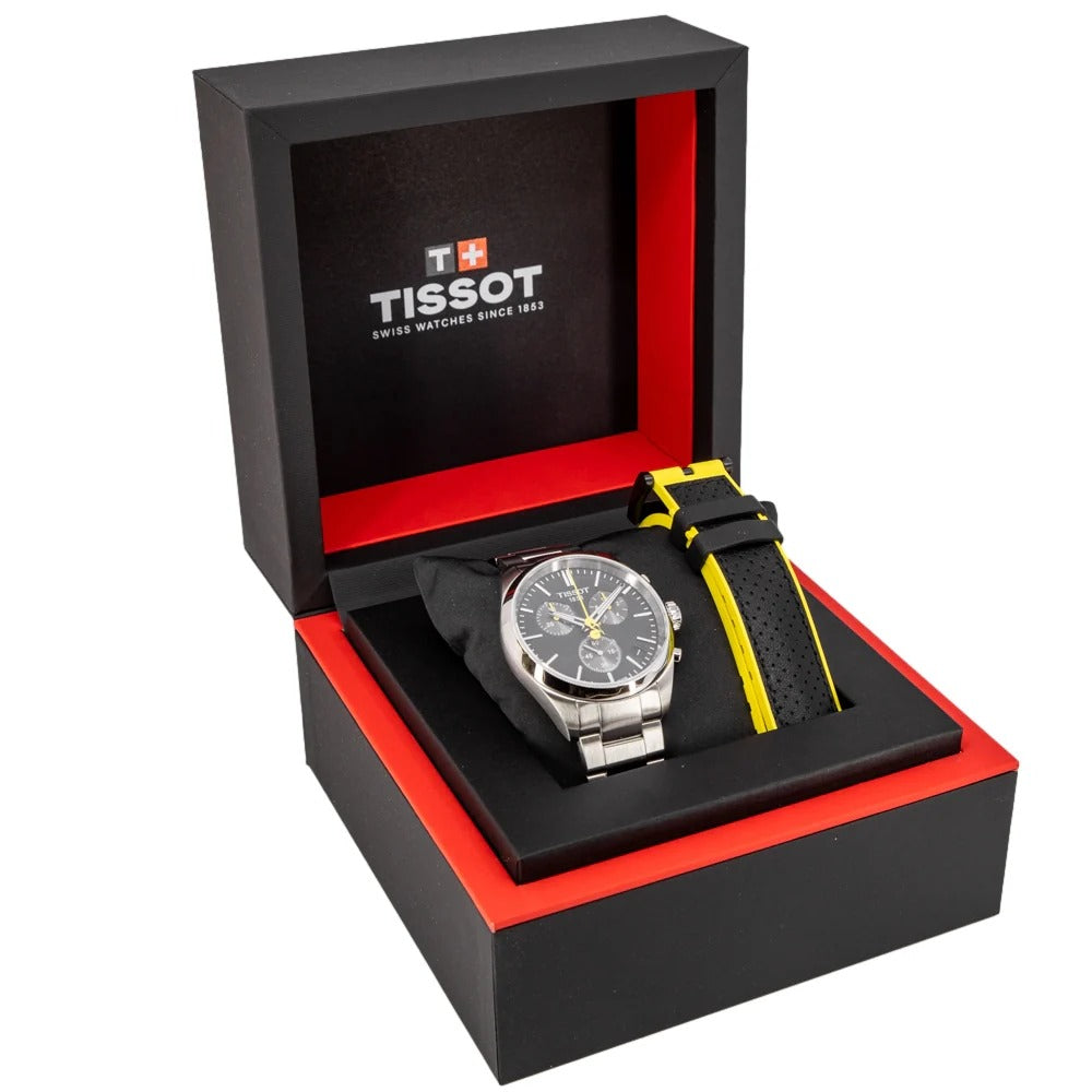 Tissot PR 100 Tour De France Chronograph Black Dial Silver Steel Strap Watch for Men - T150.417.11.051.00