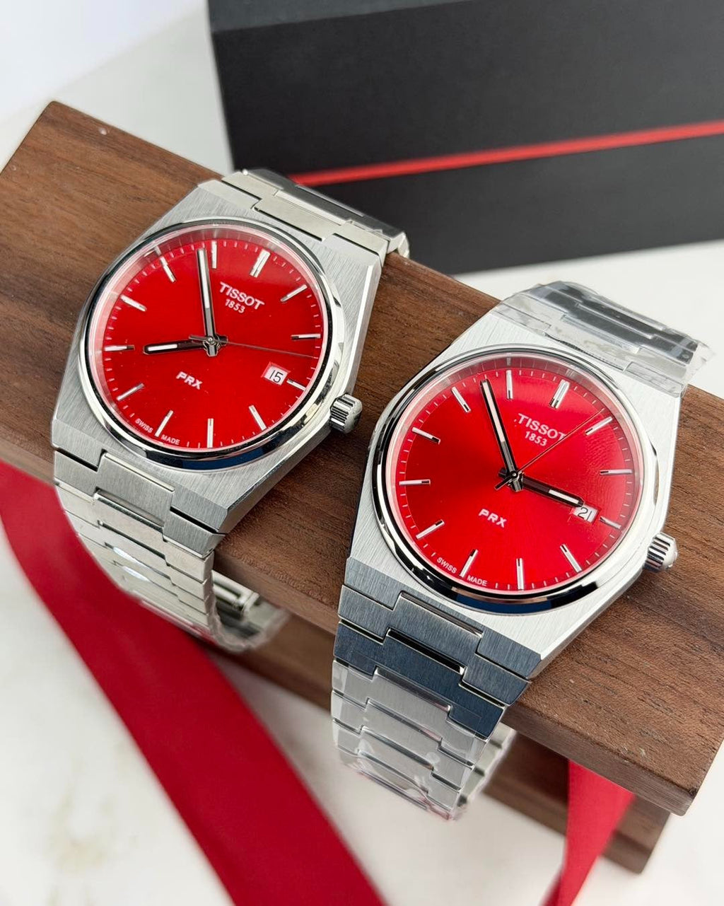 Tissot PRX Quartz Red Dial Silver Steel Strap Watch for Men - T137.410.11.421.00