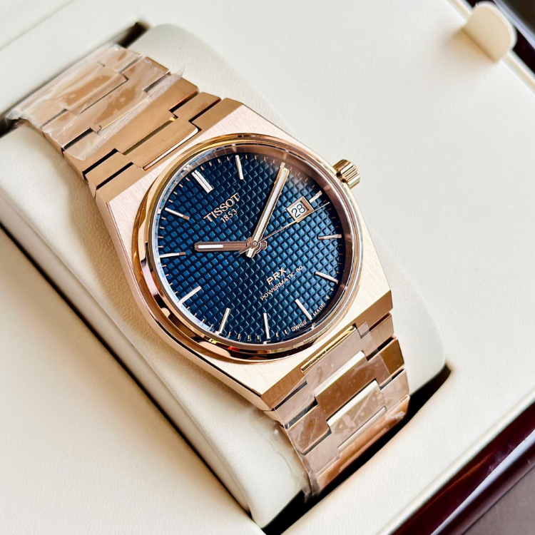 Tissot PRX Powermatic 80 Blue Dial Rose Gold Steel Strap Watch for Men - T137.407.33.041.00