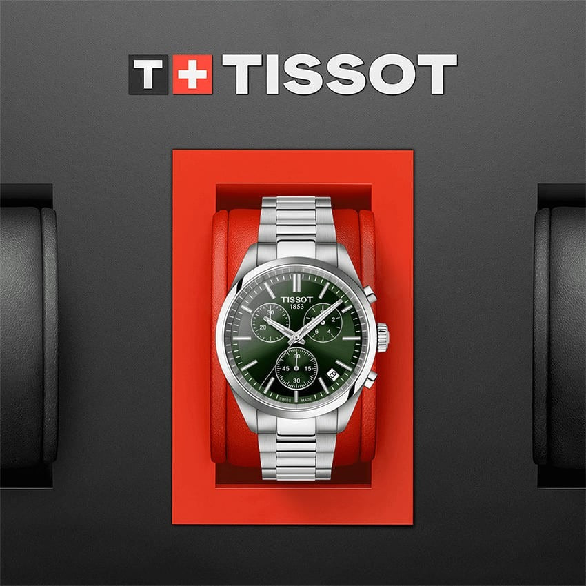 Tissot PR 100 Chronograph Green Dial Silver Steel Strap Watch for Men - T150.417.11.091.00