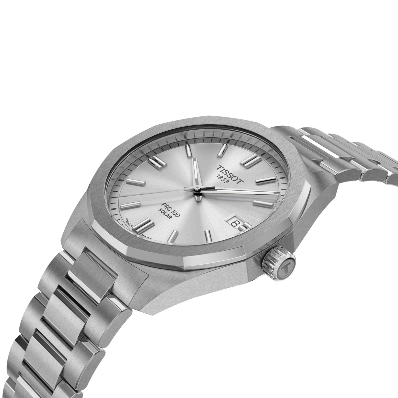 Tissot PRC 100 Solar Quartz Silver Dial Brown Leather Strap Watch for Men - T151.422.16.031.00
