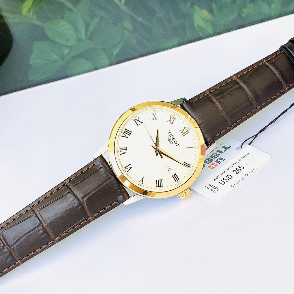 Tissot Classic Dream Ivory Dial Brown Leather Strap Watch for Men - T129.410.26.263.00
