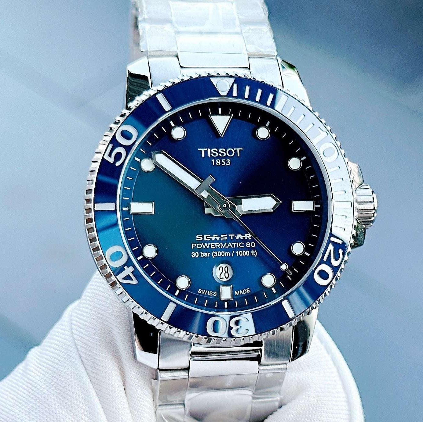 Tissot Seastar 1000 Powermatic 80 Blue Dial Silver Steel Strap Watch for Men - T120.407.11.041.03