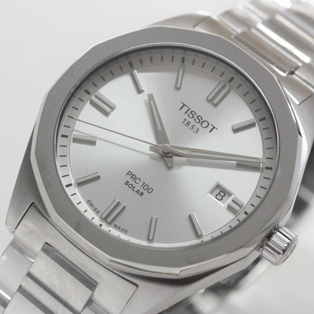 Tissot PRC 100 Solar Quartz Silver Dial Silver Steel Strap Watch for Men - T151.422.11.031.00