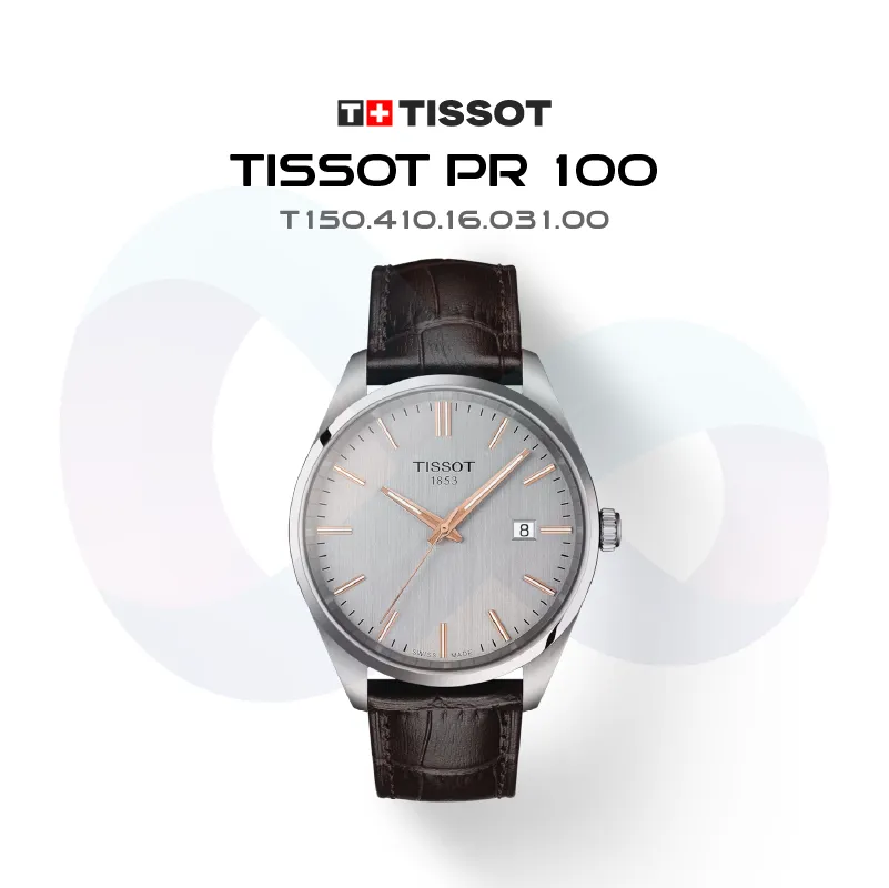 Tissot PR 100 Quartz Silver Dial Black Leather Strap Watch for Men - T150.410.16.031.00