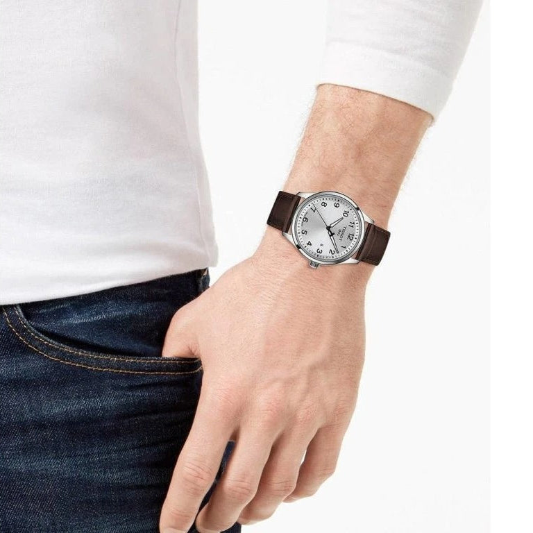 Tissot T-Sport Gent XL Silver Dial Brown Leather Strap Watch for Men - T116.410.16.037.00