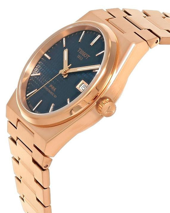 Tissot PRX Powermatic 80 Blue Dial Rose Gold Steel Strap Watch for Men - T137.407.33.041.00